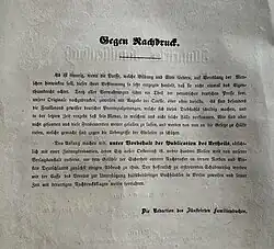 Hinweis auf rechtswidrige Raubdrucke von Beiträgen in Deutschland (1855/9)