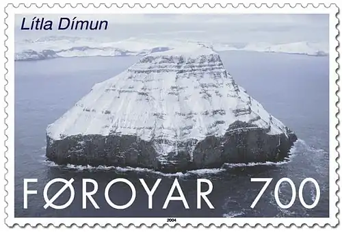 Lítla Dímun im Winter. Färöische Briefmarke von 2004
