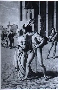 Gustav Heinrich Naecke: Der Harfner, Illustration zu Goethes Wilhelm Meister und Faust und Gretchen vor dem Dom