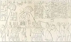 König Haremhab in einer Prozession nach dem Sieg über die Nubier, die Bewohner von Kusch (Richard Lepsius, 1849)