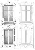 Musterhafte Fensterumrahmungen aus Holzbrettern in einem Zimmermanns-Fachbuch von 1893[43]