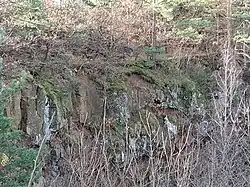 Nahansicht der oberen Basaltdecke aus dem ehemaligen Abbauhang im Steinbruch Fenyös
