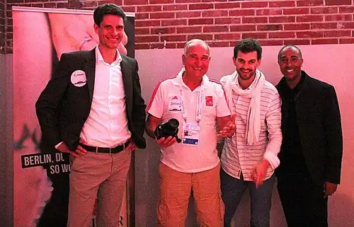 Florian Schwarthoff (ganz links), 1996 Olympiadritter und 1994 Vizeeuropameister, kam auf den siebten Platz (ganz rechts auf dem Foto: Weltmeister Colin&nbsp;Jackson)