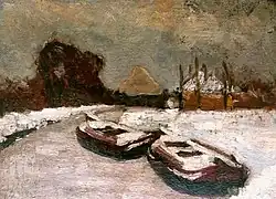 Floris Hendrik Verster (undatierte): Wintergesicht eines Dorfes am Wasser, Privatbesitz.