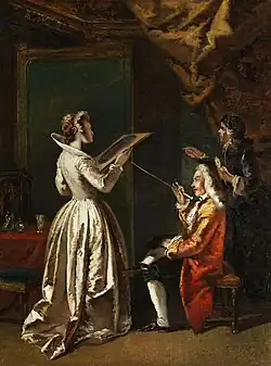 Francesco Fontebasso zugeschrieben: Junge Dame in Betrachtung eines Bildes im Passepartout, Öl auf Leinwand, 50,5 × 37,5&nbsp;cm, Privatsammlung (?)