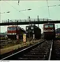 1981 vor der Waltherstraßenbrücke. DR Class 242 und DR Class 250