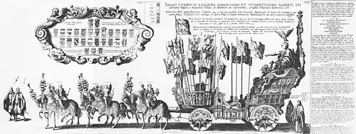 Leichenwagen bei der Prozession während der Beerdigung Albrecht&nbsp;VII. von Habsburg im Jahr 1621