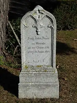Franz Anton Blarer von Wartensee (1798–1864) Anwalt, Regimentsauditor, Posthalter, Gutsherr . Grab auf dem Friedhof von Aesch, Basel-Land, Schweiz