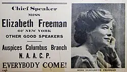 Elizabeth Freeman als NAACP-Sprecherin (Einladungskarte)