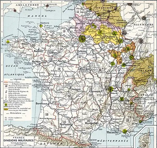Französische Karte von 1913 mit den Festen Plätzen (camps retranchés – places fortes).
