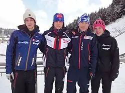 David Viry (ganz rechts) mit dem französischen Skisprungteam (2011)