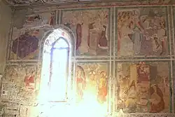 oben v.&nbsp;l.&nbsp;n.&nbsp;r.: Mariä Geburt, Mariä Tempelgang, Mariä Verlobung unten v.&nbsp;l.&nbsp;n.&nbsp;r.: Der heilige Johannes (Evangelist) und der heilige Florian, Jesu Taufe im Jordan, der zwölfjährige Jesus im Tempel