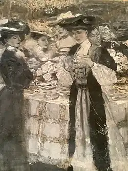 Damen im sommerlichen Park (um 1900) und Grisaille Kühner Vergleich