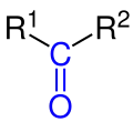 Allgemeine Struktur der Ketone mit der blau markierten Carbonylgruppe