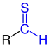Allgemeine Struktur der Thioaldehyde mit der blau markierten Thioaldehyd-Gruppe