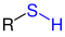 Allgemeine Struktur der Thiole mit der blau markierten Thio-(Mercapto-)Gruppe
