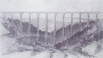 Entwurf mit weit gespannten Bögen, Holzkonstruktion und gemauerten Pfeilern