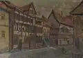 Kurze Straße und Schwarzer Bär, Ölgemälde um 1910