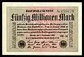 50 Mio. Mark (50.000.000 Mark) 1. September 1923 (Wert ca. 5 Mark von 1914)