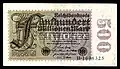 500 Mio. Mark (500.000.000 Mark) 1. September 1923 (Wert ca. 50 Mark von 1914)