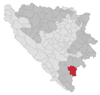 Lage der Gemeinde Gacko in Bosnien und Herzegowina (anklickbare Karte)