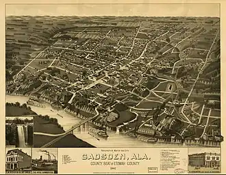 Perspective map of Gadsden in 1887