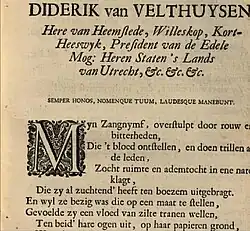 Sterbenachricht des Diederik van Veldhuyzen