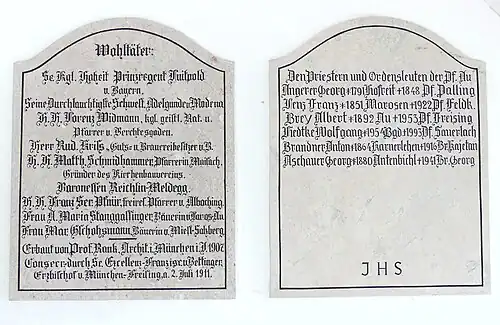 Gedenktafel an die Stifter der Kirche