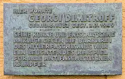 Gedenktafel am Haus Anna-Seghers-Straße 91 in Berlin-Adlershof