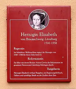 Gedenktafel und Rose Elisabeth am Welfenschloss Münden