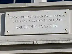 Gedenktafel für Giuseppe Mazzini zur Erinnerung an seinen Aufenthalt im Landgut Wangensbach