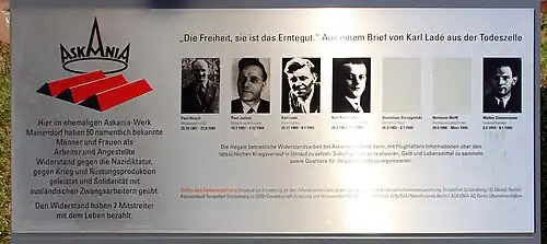 Gedenktafel für Tote im Arbeiterwiderstand der Askania Werke