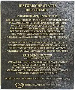 Erinnerungstafel „Historische Stätten der Chemie“, 2018, Pützer, Pützerturm, Darmstadt