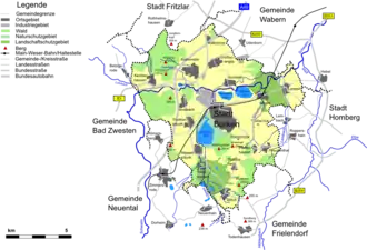 Karte des Gemeindegebiets von Borken (Hessen)
