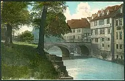 Kräftig teil-koloriert: Nr. 126: „Partie an der Leinebrücke“