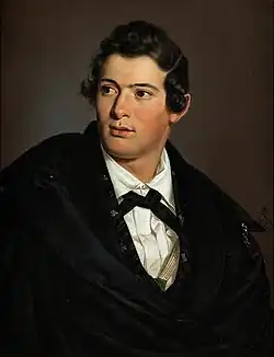 Georg Wilhelm Wanderer - Portrait of a Young Man in a White Shirt, Black Belt & Black Cape signed and dated 1840.jpg