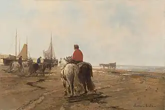 Fischer bei der Arbeit am Strand von Katwijk, o. Dat., Öl auf Leinwand, doubliert, 36 × 53&nbsp;cm, Museum Kunst der Westküste, Alkersum