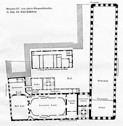 Grundriss in Höhe des Konzertsaales, unten der Zeughausflügel, rechts der Bibliotheksflügel