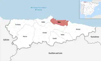 Die Lage der Comarca Gijón in der autonomen Gemeinschaft Asturien