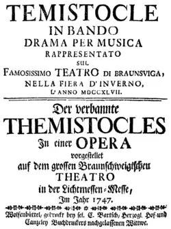 Giovanni Verocai – Temistocle in bando – Titelseite des Librettos – Braunschweig 1747