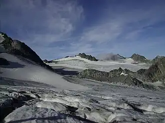 Blick über den Gletscher nach Westen auf ca. 3000 Metern Höhe (2008)