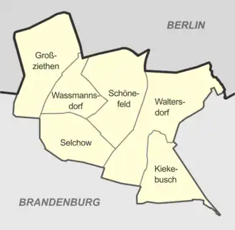 Karte mit der Lage der einzelnen Ortsteile der Gemeinde Schönefeld