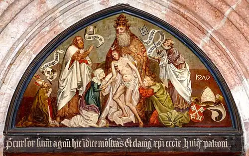 Gemälde Gnadenstuhl über dem inneren Nordportal der Berchtesgadener Stiftskirche