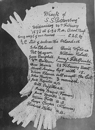 Schildkrötenpanzer mit den Namen der Schiffbrüchigen von der Gothenburg