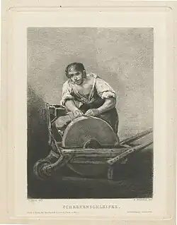 Scheerenschleifer, Kupferstich nach einem Gemälde von Francisco Goya, vor 1883