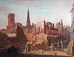 Gråbrødre Torv nach dem Bombardement im Jahr 1807, Jens Peter Møller, 1808, Frederiksborg Slot