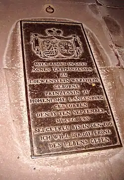 Grab von Agnes geb. zu Hohenlohe-Langenburg (1804–1835), Gattin des Erbprinzen Konstantin zu Löwenstein-Wertheim-Rosenberg