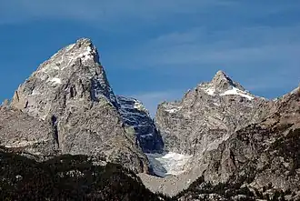 Der Teton Glacier zwischen Grand Teton (links) und Mount Owen (rechts)
