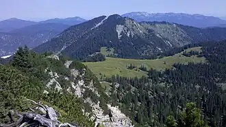 Grasköpfl (Mitte) und Grühnlahnereck (davor) vom Schafreiter aus gesehen