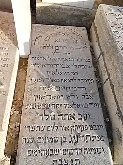 Grabstein Chaim Berlins in Jerusalem mit langer, hebräischer Inschrift